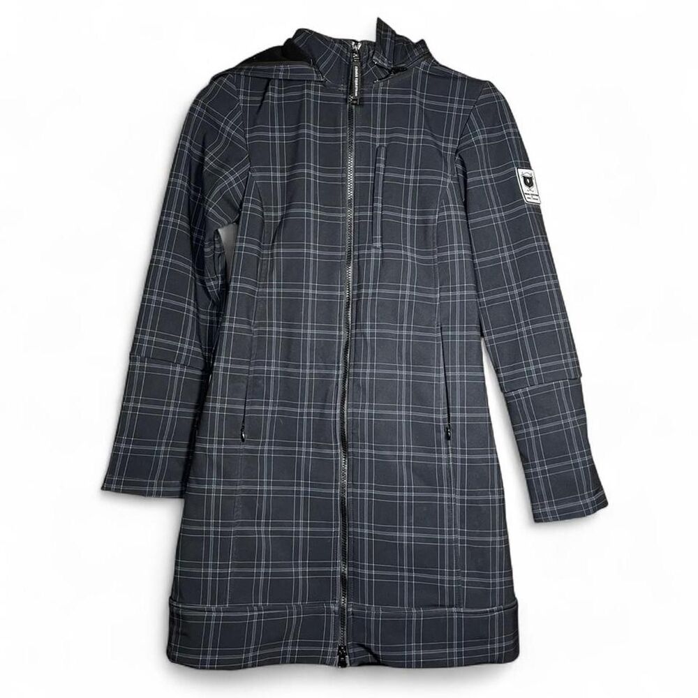 Noel Asmar Equestrian All Weather Rider Jacket in Charcoal Plaid Removable Hood